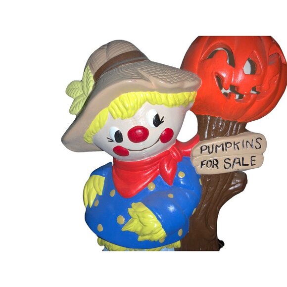 Halloween Scarecrow and Pumpkin Figurine 12 Inch Vintage Ceramic - Picture 10 of 10